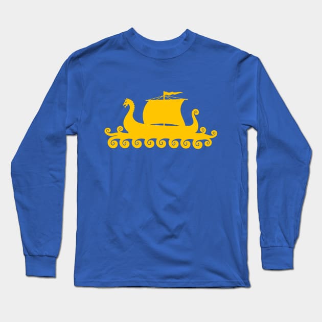 Cute Yellow Viking Ship Silhouette Long Sleeve T-Shirt by RageRabbit